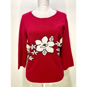 INC sweater floral novelty print holidays christmas red rayon casual women's XL